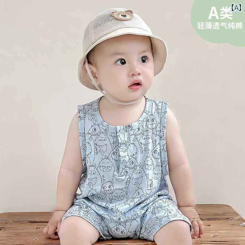 ベビー　服　赤ちゃん 男の子 夏服 綿 薄手 通気性 ゆったり 外出用 ノースリーブ ベスト ベビー 夏用 ..