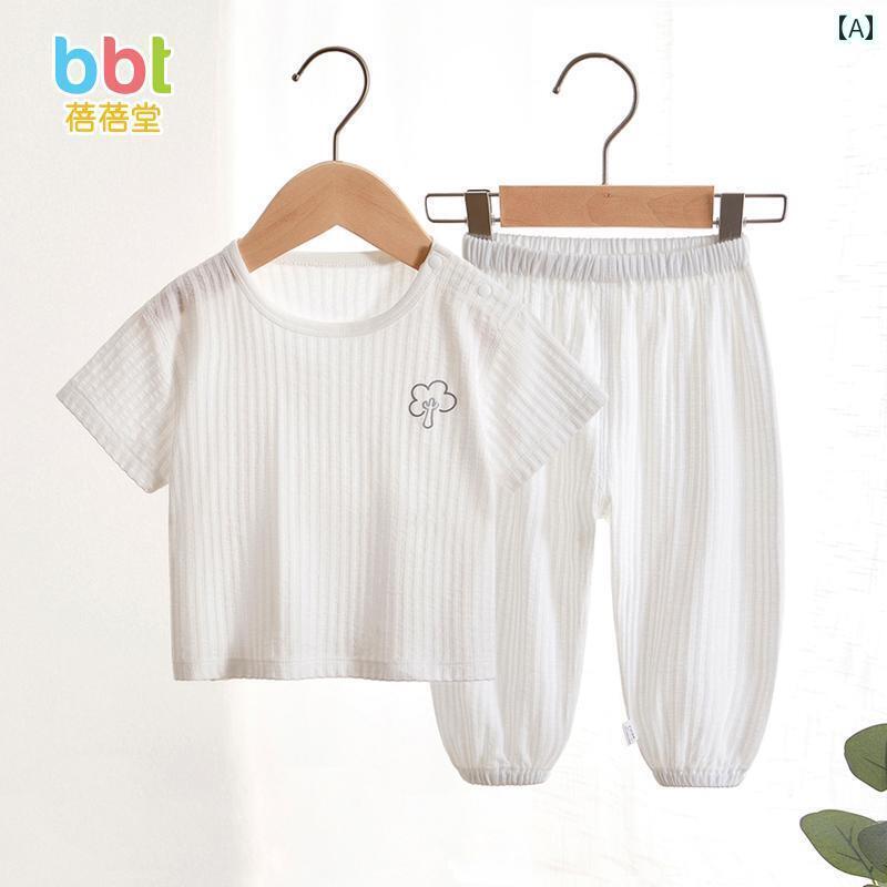 赤ちゃん　パジャマ　ベビー服 ベビー 半袖 夏服 ズボン 綿 薄手 幼児 スプリット 空調 服
