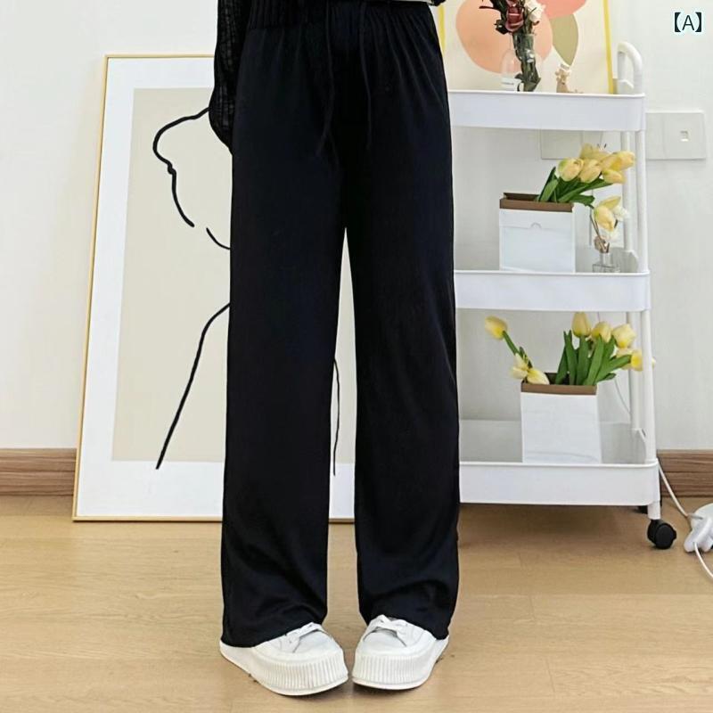 レディース　カジュアル　パンツ Chen Ruo STUDIO 夏小 氷 シルク ワイド レッグ パンツ レディース ヨガ ゆったり ストレート ドロップ 感 床までの 長さ(4)