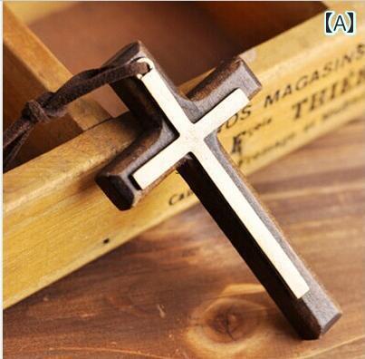 ネックレス　十字架　クロス ヴィンテージ チベット シルバー 木製 クロス ネックレス ファッション 転 写 ビーズ 二 重層 ロング セーター チェーン 男女 カップル ペンダント(4)