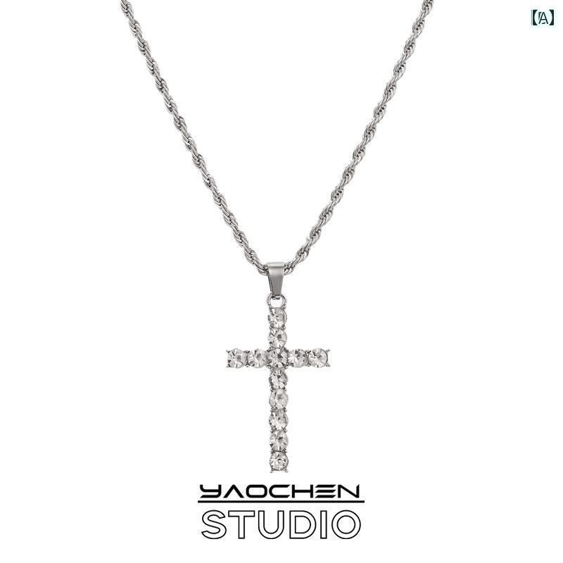 ネックレス　十字架　クロス な フル ラインストーン クロス ネックレス Masiwei ジルコン 欧米 ラップ ヒップ ホップ 男女 個性 鎖骨(4)