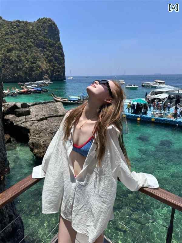 パーカー　薄手　ジャケット ゆったり 怠け者の 白い 薄手 エアコン シャツ トップ ジャケット レディ..