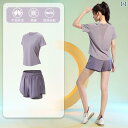 フィットネス レディース ウェア パンツ 夏 薄手 アウトドア スポーツ スーツ レディース フィットネス ゆったり スリム ヨガ ウェア 半袖 伸縮性 速乾 ...