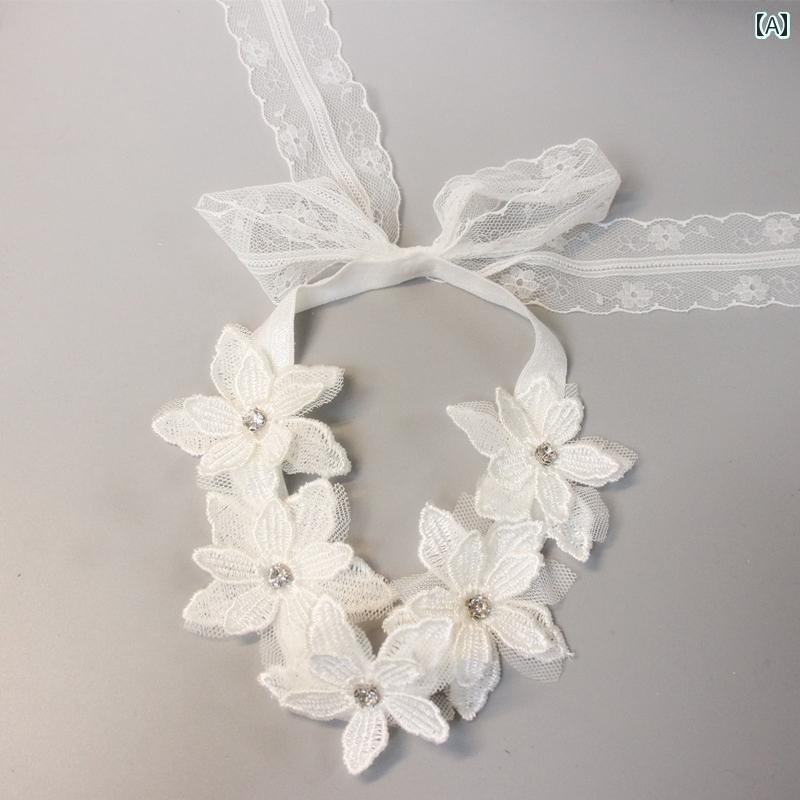 リボン　アクセサリー　ロープ 韓国 ベビー ヘッド バンドは 女の子 赤ちゃんの 頭を 縛りません。 生後 100日の プリンセス フラワー 満月 ヘア アクセサリー レース ドレス