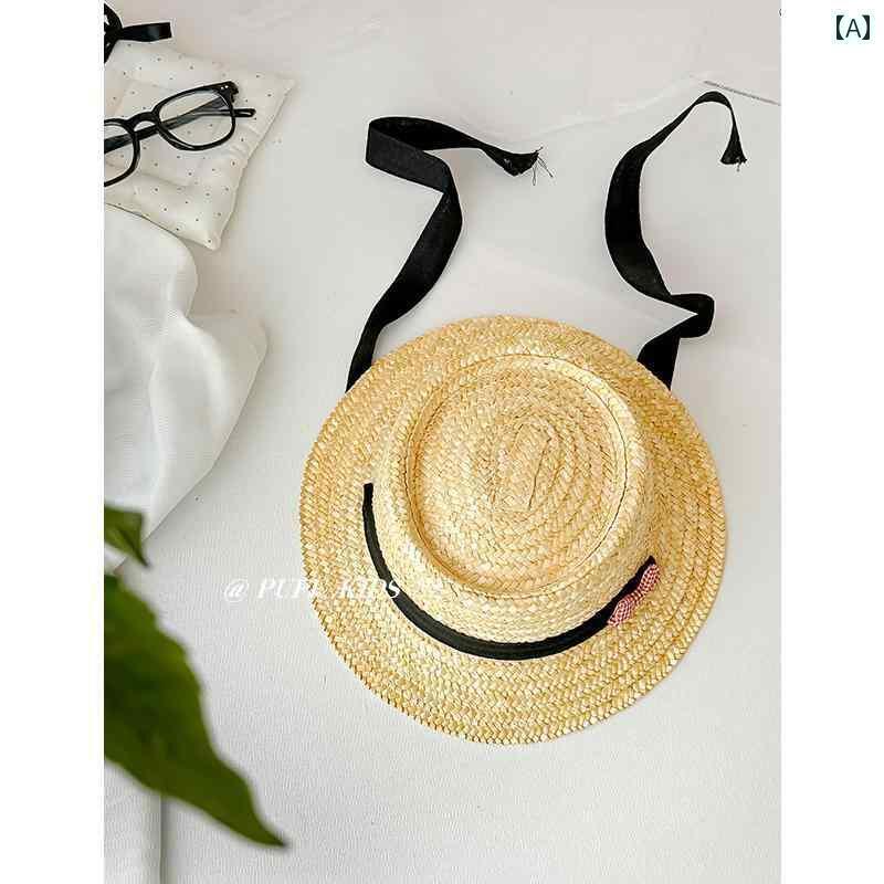 リボン　アクセサリー　ロープ 子供用 帽子 夏 韓国 蝶 ネクタイ 麦わら 男の子 女の子 ベビー ビーチ ..