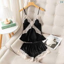 レース キャミソール トップス レディース 夏 セクシー パジャマ の オンライン スタイル サスペンダー ショーツ 胸 パッド 付き 薄手 レース バックレス...