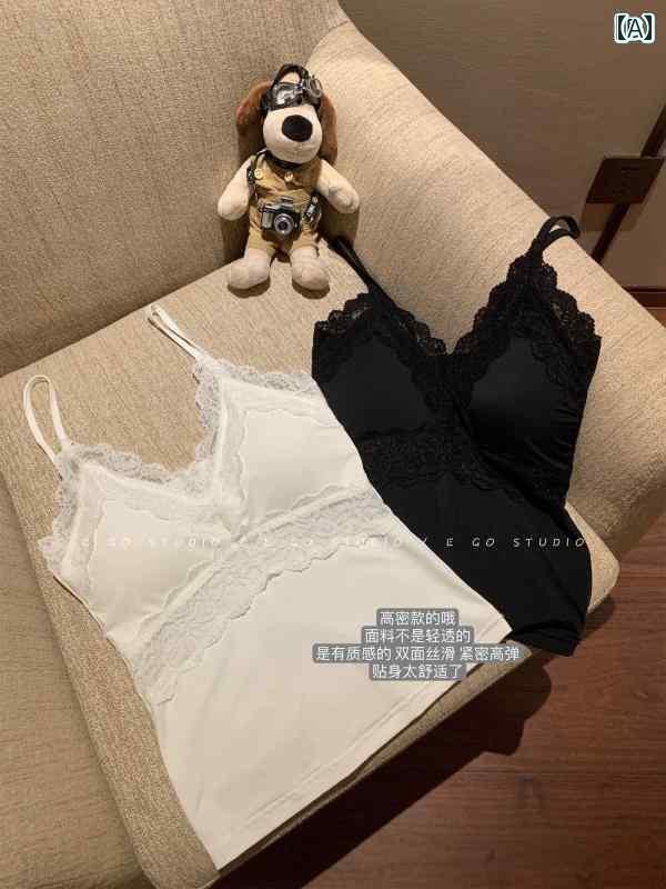 インナー　レース　キャミソール デザイア レース Vネック スプライシング キャミソール ベスト レディース 胸 パッド 付き セクシー ..