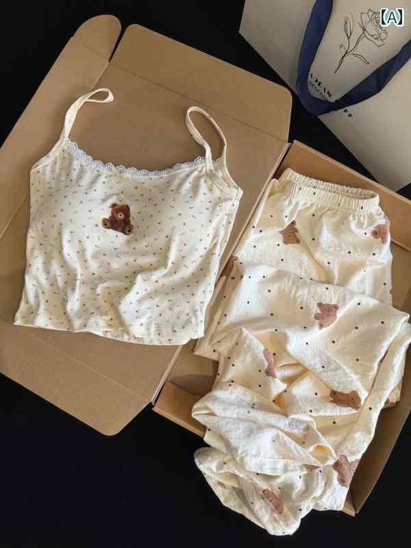 インナー レース キャミソール かわいい クマの 胸 パッド 付き サスペンダー パジャマ レディース 夏 セクシー デザイア ベスト ショーツ ホームウェア ...