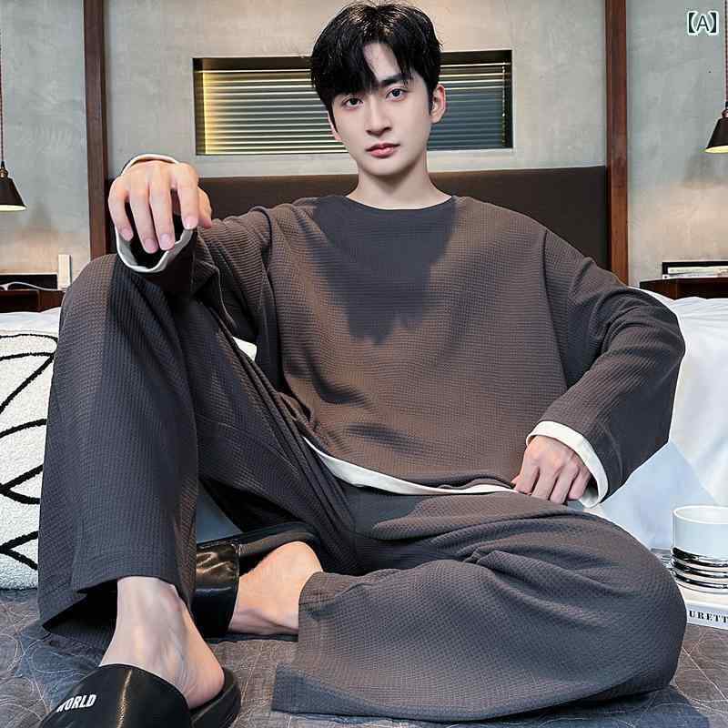 パジャマ　上下　薄手 フェン テンカン メンズ パジャマ 春秋 ワッフル コットン 長袖 2025 ホーム 服 スーツは 冬に 外で 着用 できます