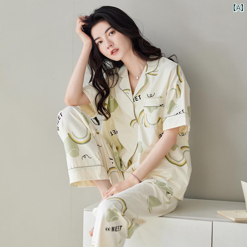 楽天ベネフィメントショップパジャマ　上下　薄手 Palando パジャマ レディース 夏 コットン 半袖 パンツ 韓国 カーディガン 薄手 カジュアル 家 着 ツーピース セット