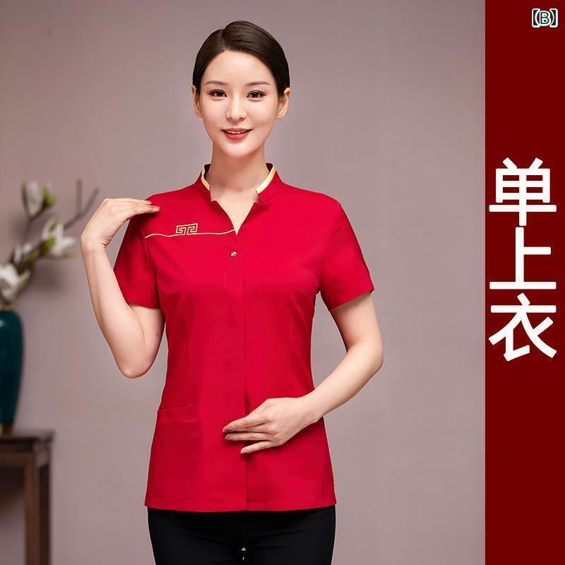 作業着　ウェイター　スタッフ ホテルの ウェイター 作業着 半袖 中国 茶屋 レストラン ケータリング 夏服 火 鍋 ホテル フロント デスク ユニフォーム 男性