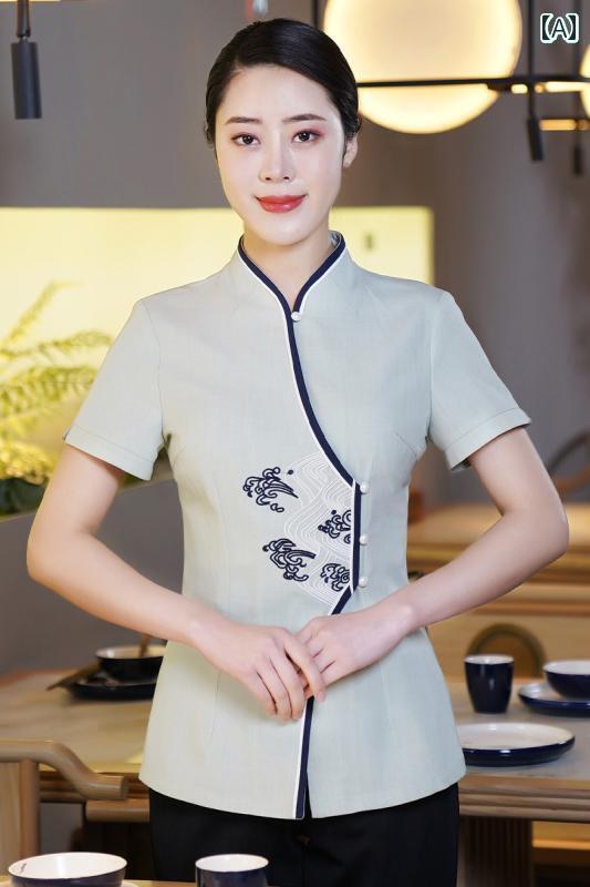 作業服　スタッフ　ホール ウェイター 作業着 女性用 高級 ホテル ケータリング レストラン ティー 部屋 掃除 夏服 半袖