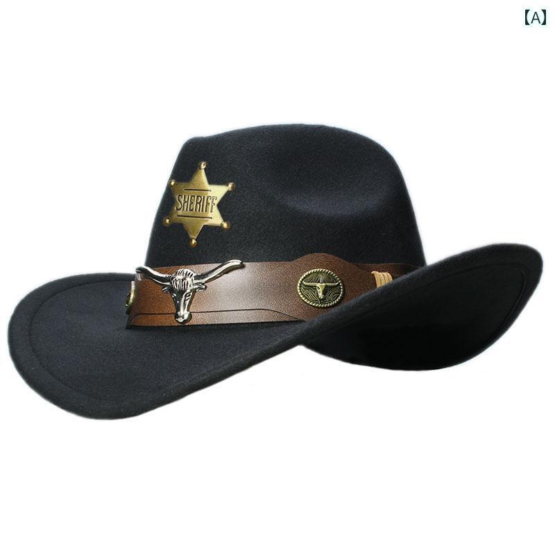 ターバン 帽子 スカーフ レトロ 雄 牛 頭 六芒星 バッジ カジュアル メンズ レディースの 親子 ウエスタン カウボーイハット つば 広と 広 サンシェード...