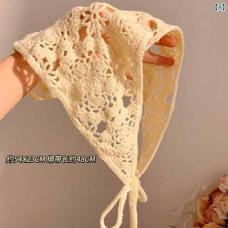 ターバン 帽子 スカーフ ベージュ 牧歌的な スタイル ニット スカーフ 三角 レディース 包 頭 フランスの 海辺の かわいい ヘア バンド 帽子 2024新