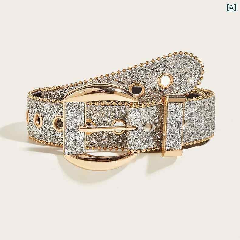 デニム　ジーンズ　おしゃれ ベルト 女性 2024 ファッション ラインストーン 装飾 ジーンズデニム スカ..