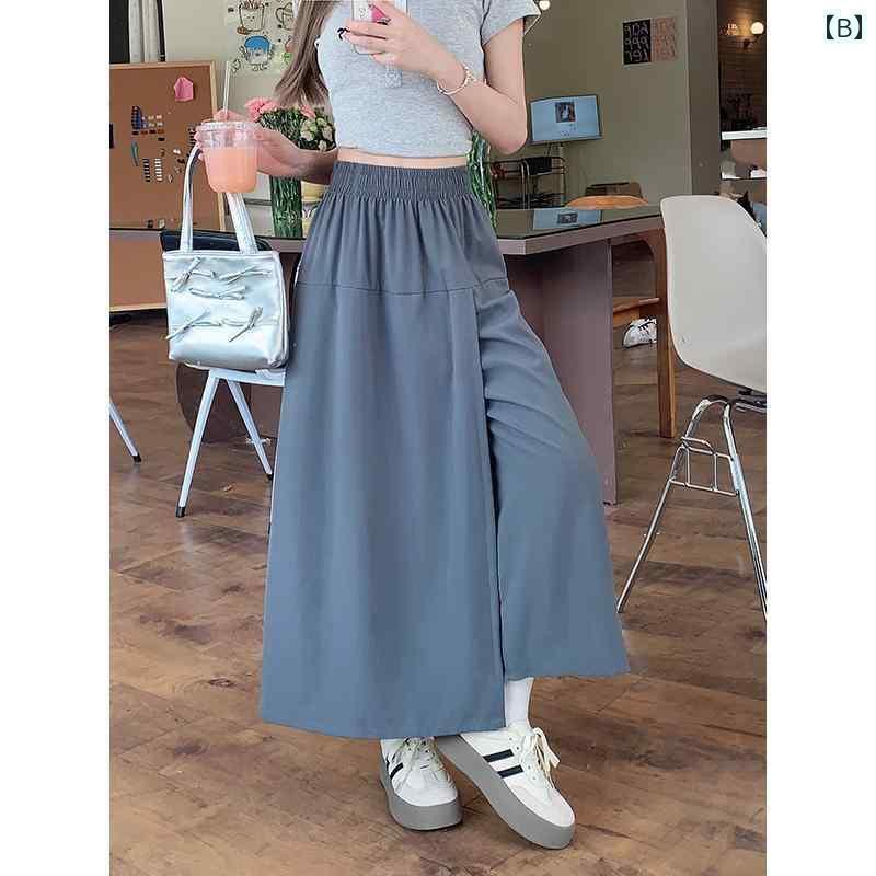 レディース　スカート　かわいい 女性用 ブラック ドレープスカート パンツ 夏の スタイル レトロ シルエット 伸縮性の ある バック ゆったり スリムフィット 8 ポイント カジュアル