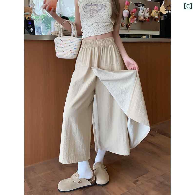 レディース　スカート　かわいい 女性用 ブラック ドレープスカート パンツ 夏の スタイル レトロ シルエット 伸縮性の ある バック ゆったり スリムフィット 8 ポイント カジュアル