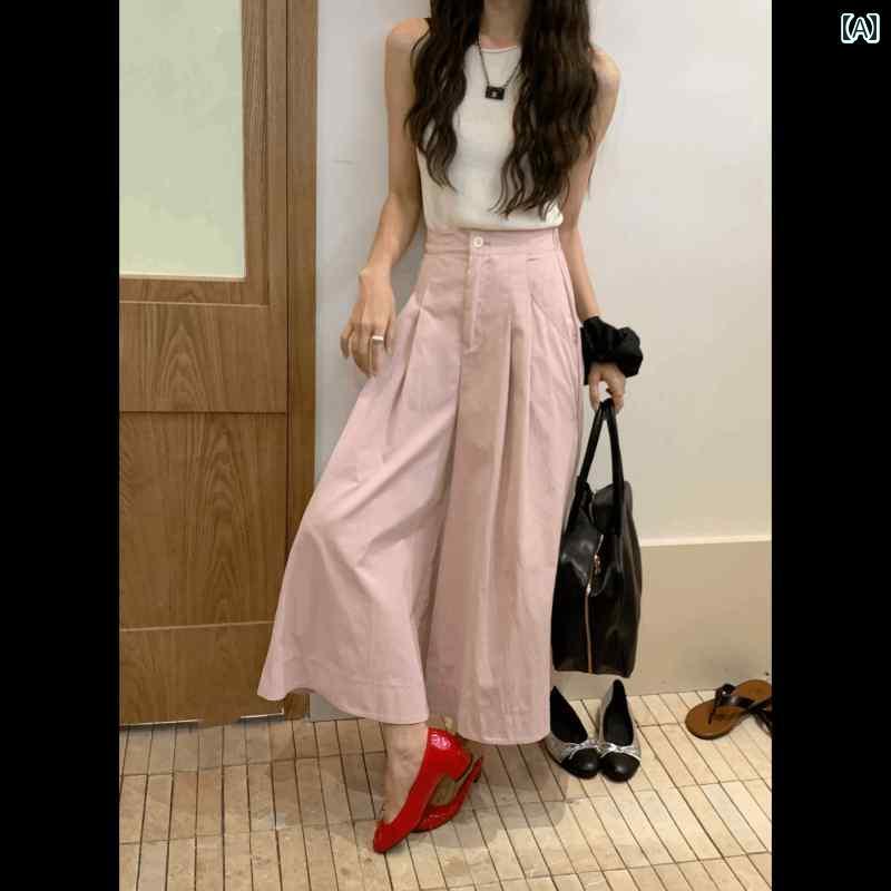 レディース　スカート　かわいい 韓国 aライン ワイド レッグ スカート パンツ レディース ハイウエスト 万能小 九分丈 傘型 カジュアル