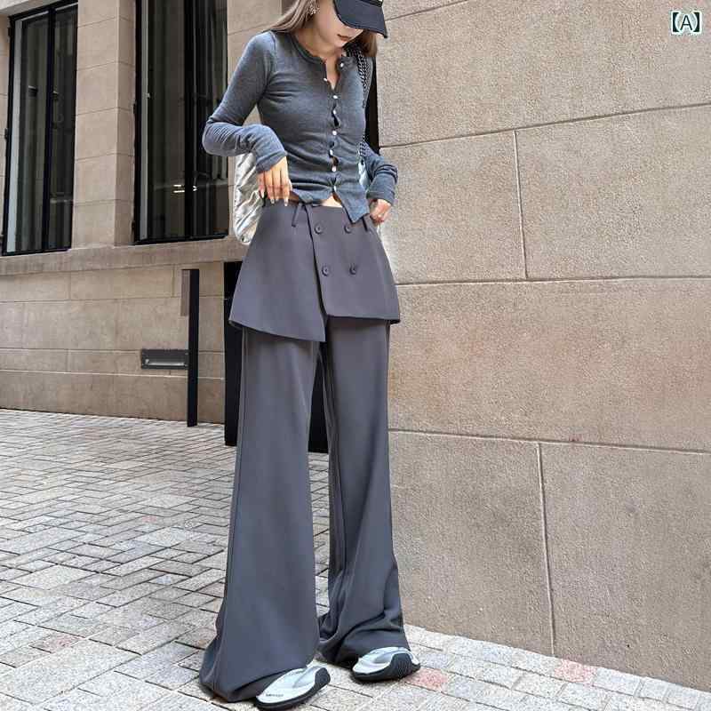 レディース　スカート　かわいい センス フェイク ツーピース スーツ スカート パンツ 2025 春 レディース マイクロフレア ストレート チューブ スリム エプロン(4)