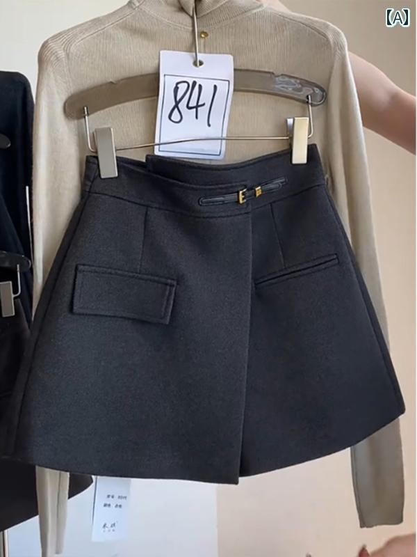 レディース　スカート　かわいい 大きいサイズ ウール ショート スカート パンツ ハイウエスト スリムフィット スリミング 年齢を 減らす スーツ ワイド レッグ aライン カレッジ スタイル 小さい