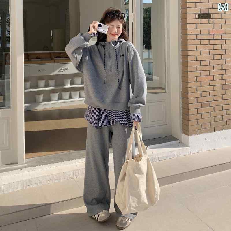 レディース　カジュアル　ファッション グレーの アメリカン カレッジ セーター スーツ 女性用 2025 春..