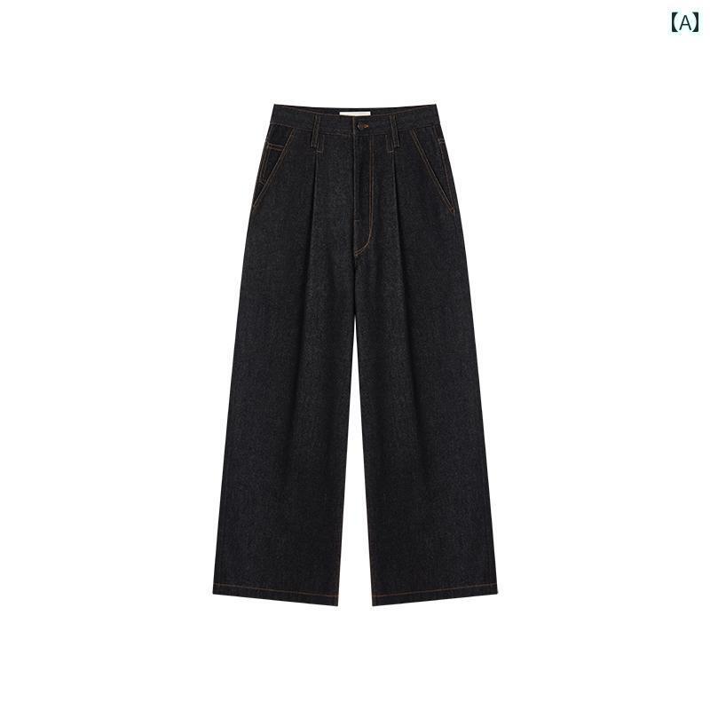 ストレート　ジーンズ　パンツ OPICLOTH / OPIC ヴィンテージウォッシュ デニム ブラック aライン プリーツ ストレート シルエット カジュアル デニムパンツ