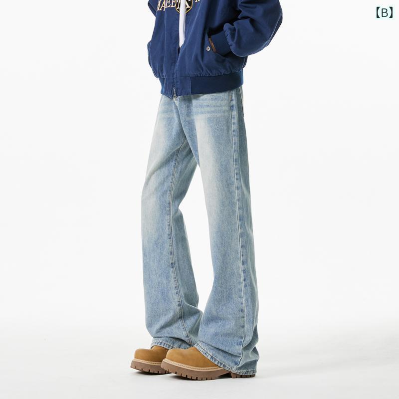 ストレート　ジーンズ　パンツ V 37 ブラック フレアパンツ メンズ サマーウェア アメリカン ストリート クリーン フィット ワイド レッグ ストレート ジーンズ