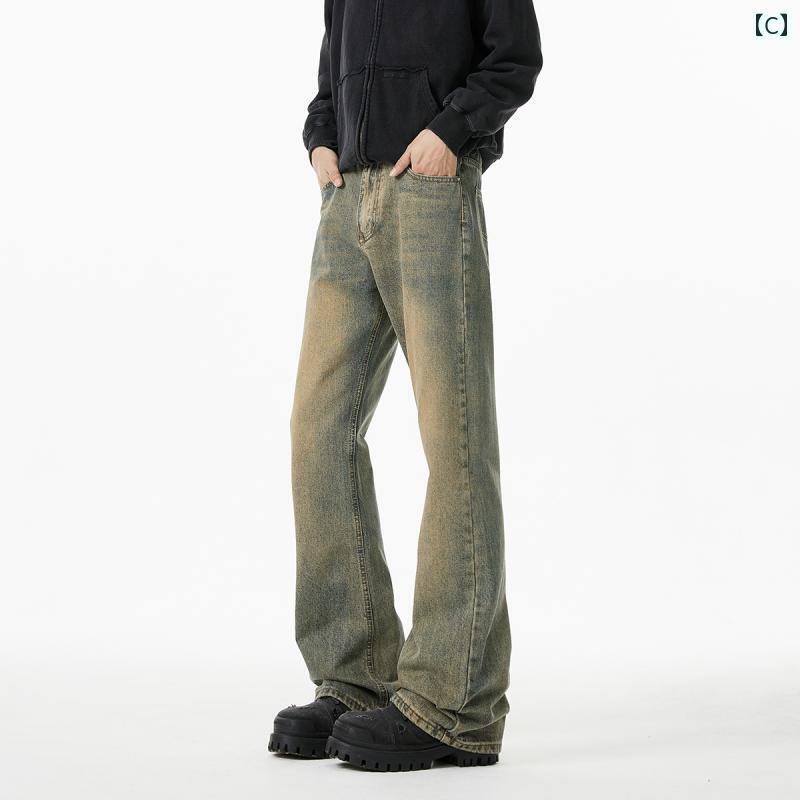 ストレート　ジーンズ　パンツ V 37 ブラック フレアパンツ メンズ サマーウェア アメリカン ストリート クリーン フィット ワイド レッグ ストレート ジーンズ