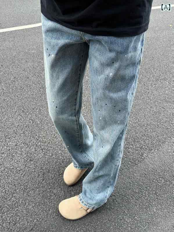 ストレート　ジーンズ　パンツ Rstay 17 春の インク スプラッシュ ウォッシュ ジーンズ メンズ アメリ..