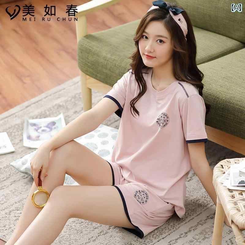 レディース　半袖　ショート モーダル 綿 パジャマ レディース 夏の 薄手 半袖 冷感 涼 感 コットンシ..