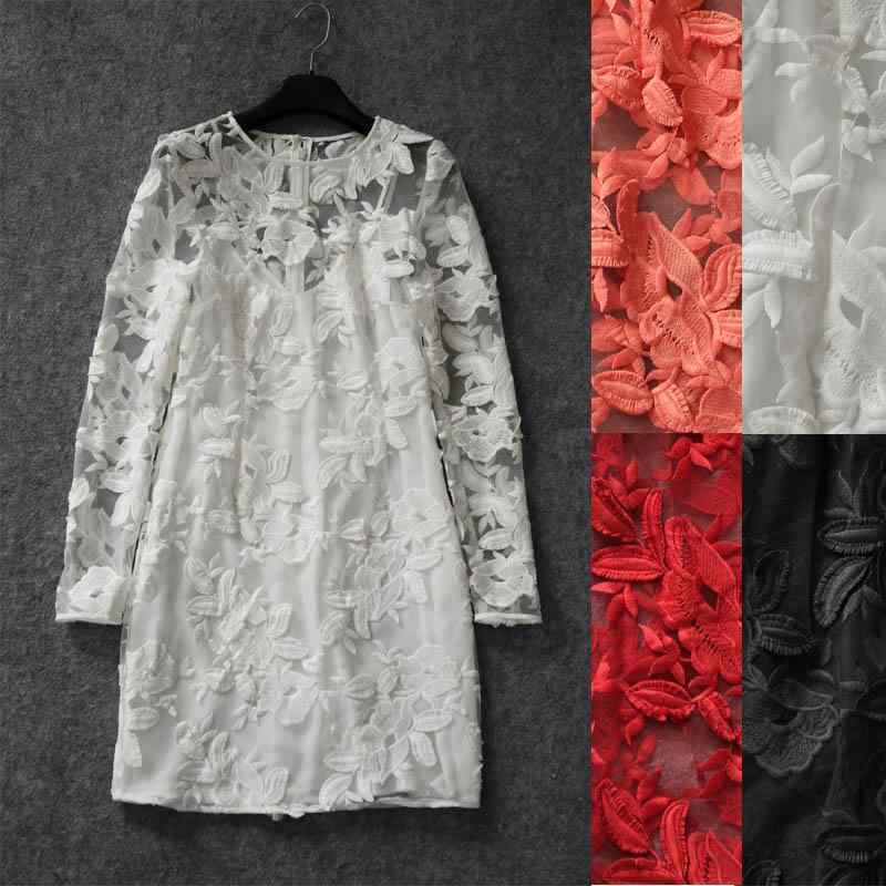 レディース　シャツ　カジュアル XT 042 C 0621オー ガンザ 3 D 刺繍 フラワー スリムフィット ツーピース ロングスリーブ ドレス