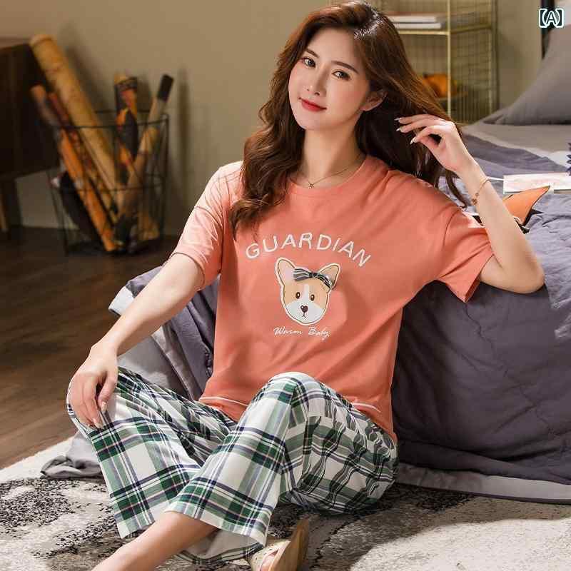レディース シャツ カジュアル 綿 パジャマ 夏 レディース 半袖 ズボン エアコン ルーム ホーム 服 2025 ゆったり カジュアル ウェアラブル スーツ