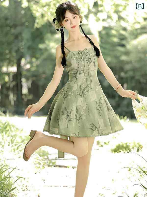 レディース　シャツ　カジュアル ロリータ 毎日の 中国 夏向け 漢元素を 取り入れた さわやかで ツーピース ロリータドレス