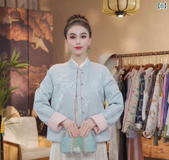 レディース　シャツ　カジュアル 春の 歌 蝶 ジャケット チャイナ風 刺繍 民族 風 春夏の 爽や かな 両面