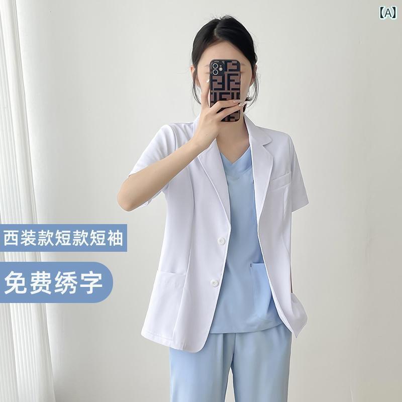 作業服 ワークウェア ユニセックス 韓国 高級 白衣の 女性 実験 室の 医学 生の 制服の 小さい 口腔の 美しさの 病院の 短い コートの 作業着