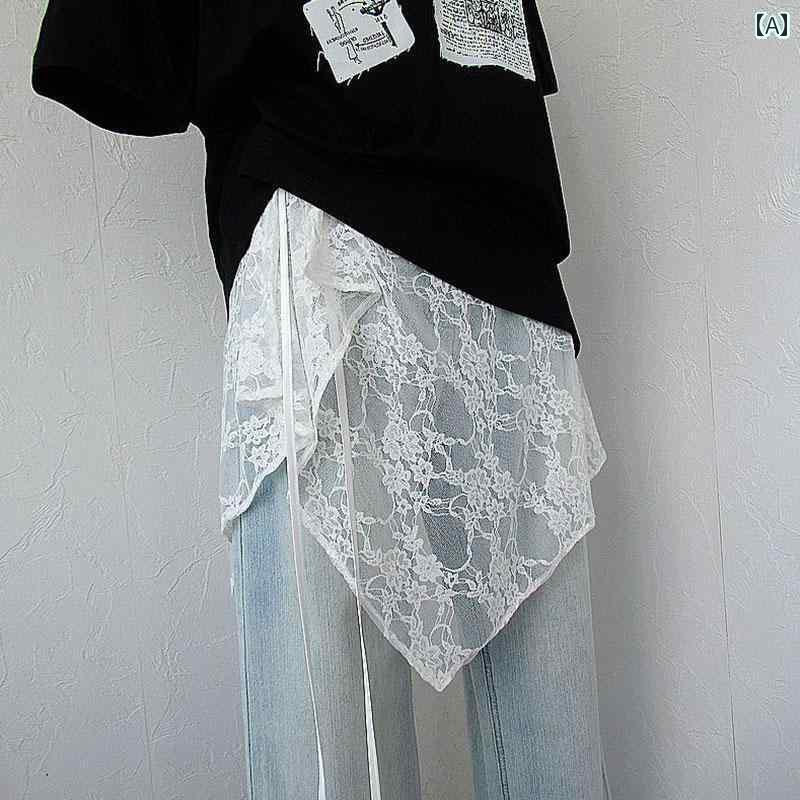 ストレート　生地　パンツ ワンピース レースアップ 不規則な アーティファクト 裾 カバー バット カーテン シャーク パンツ レース スカート ハーフ 丈 レディース
