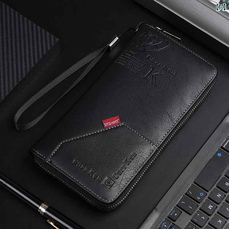 マネー　クリップ　財布 Carrken メンズ レトロ ジッパー長財布 多機能 レター エンボス スプライシング クラッチバッグ