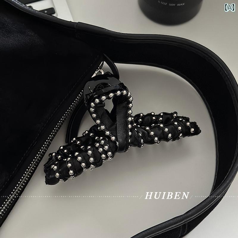 マネー　クリップ　財布 レトロ スタッズ ブラック PU レザー クリップ レディースファッション ヘア ..