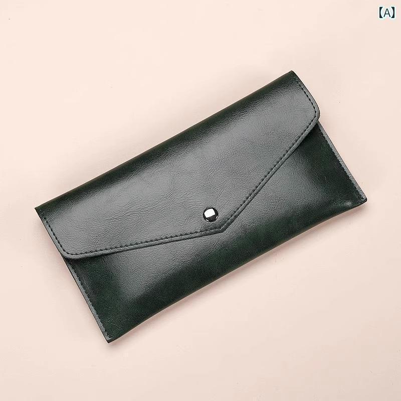 マネー　クリップ　財布 レトロ ワックス レザーウォレット 女性用 2025 ロング ワンピース ウォレット 現金と小銭入れ 収納 バッグ