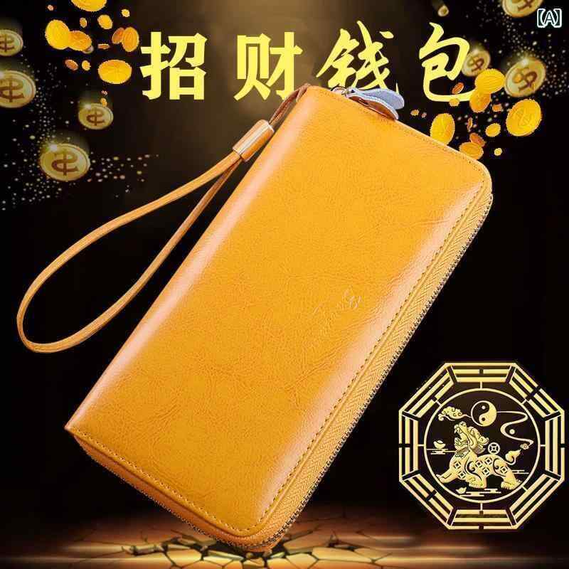 マネー　クリップ　財布 メンズ レディースの 革 イエロー ラッキー ウォレット ロング スタイル 2024 ジッパー クラッチ カードホルダー 財布 で カジュアル