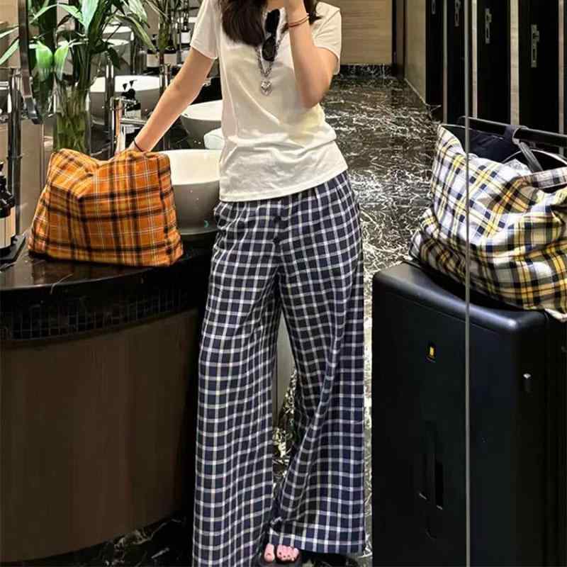 メンズ　ストリート　シャツ メンズ レディースの レトロ チェック 柄 カジュアル パンツ ゆったり ワ..