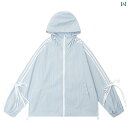 カップル ユニセックス ウェア cuwu レトロ 3本 バー リボン 日焼け防止 衣類 レディース 夏 カップル ウェア フード付き ジャケット
