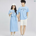 カップル ユニセックス ウェア カップルの 服装 2025 夏服 1つの スカート コート 高級 スーツ 半袖 Tシャツ ツーピース メンズ レディースのの 夏