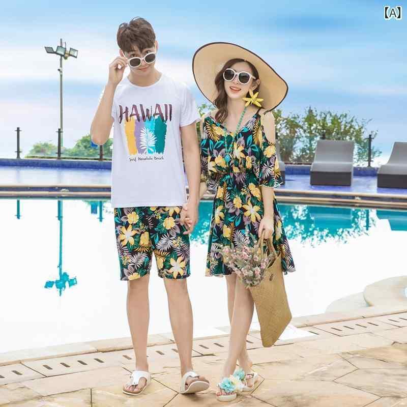 カップル　ユニセックス　ウェア ビーチ カップルの 服装 海辺の 休暇の スーツ 三 亜の ハネムーンの スカート スリミング タイ 旅行 大きいサイズ 服