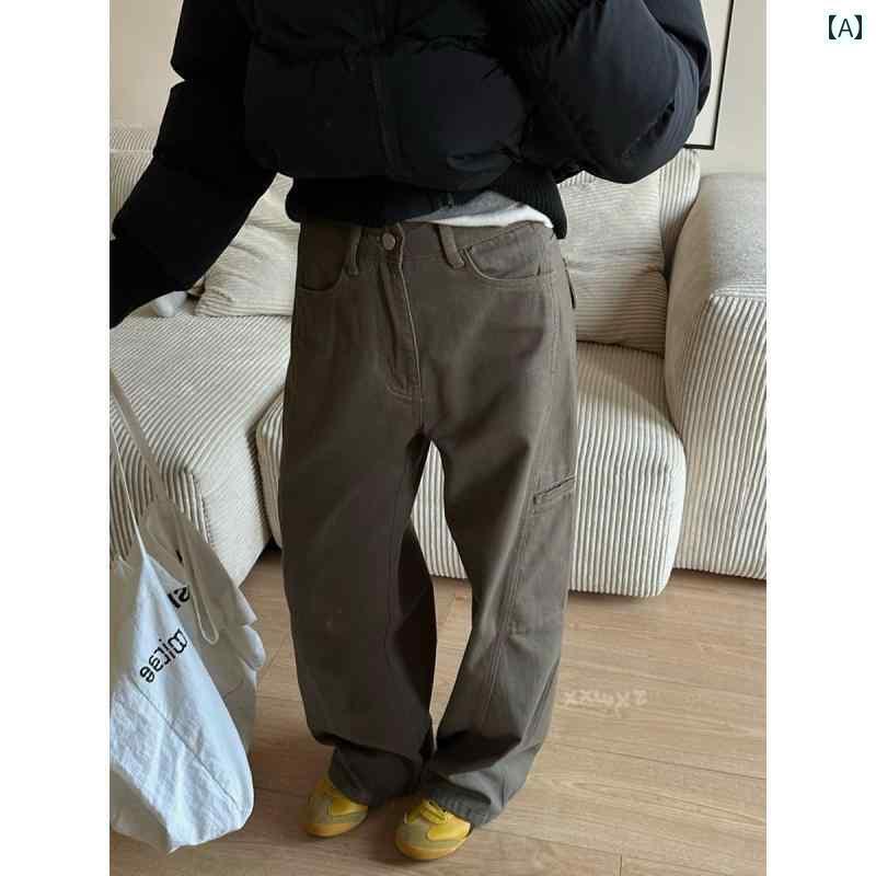 ワイド　カーゴ　パンツ　レディース 韓国 東大門 春の新 コレクション レトロ 通勤用 ハイウエスト カジュアル ワイド レッグ ワークウェア パンツ