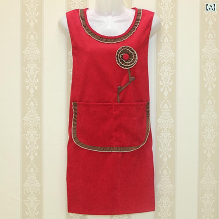 エプロン おしゃれ ママ キッチン 韓国 ファッション コットン コーデュロイ 大人用 ノースリーブ ウエスト コート ホーム エプロン レディース 作業着 プ...