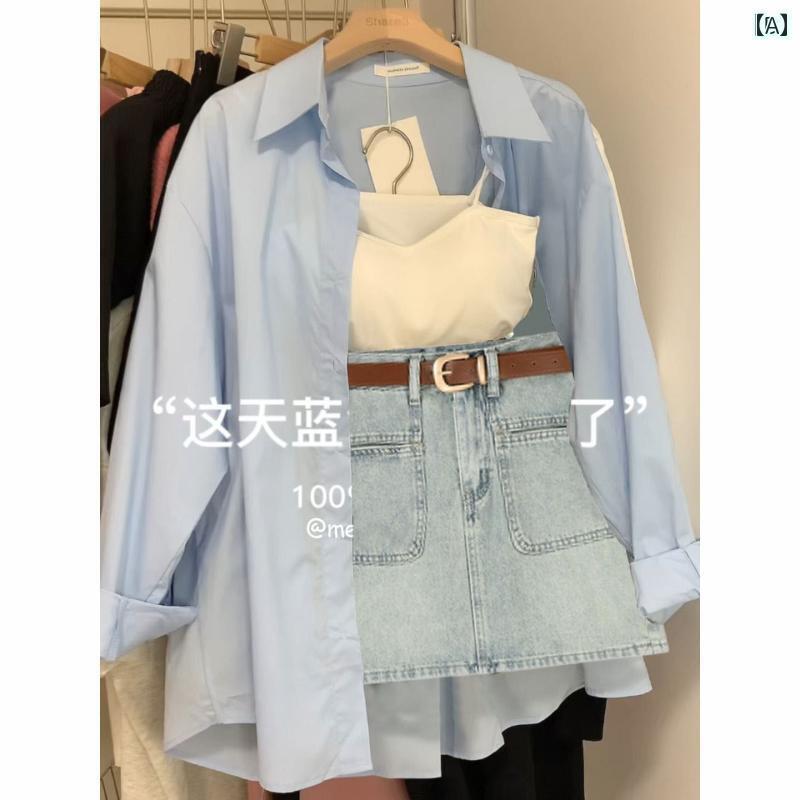デニム　ドレス　レディース 初秋 ドーパミンと お姫様 風 スリム シャツ サスペンダー デニムショーツ スリーピース セットで 年齢を 減らす