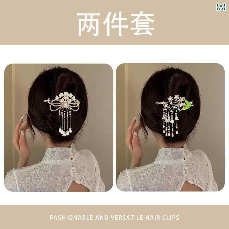 アクセサリー　シュシュ　ピン 高級 リボン タッセル ヘア ピン 女性用 2024年 後 頭部 ワンワード クリップ ヘッド ドレス