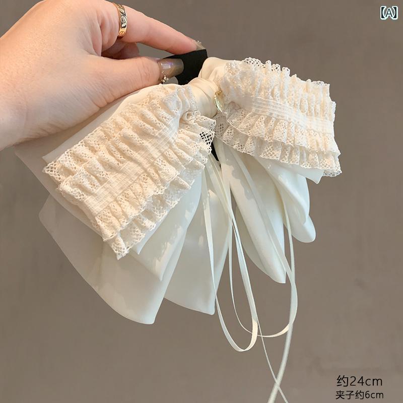 アクセサリー　シュシュ　ピン 韓国 東大門の な 高級 ロング リボン ボウ ポニーテール クリップ後 頭部の 半分 結んだ ヘア クリップ