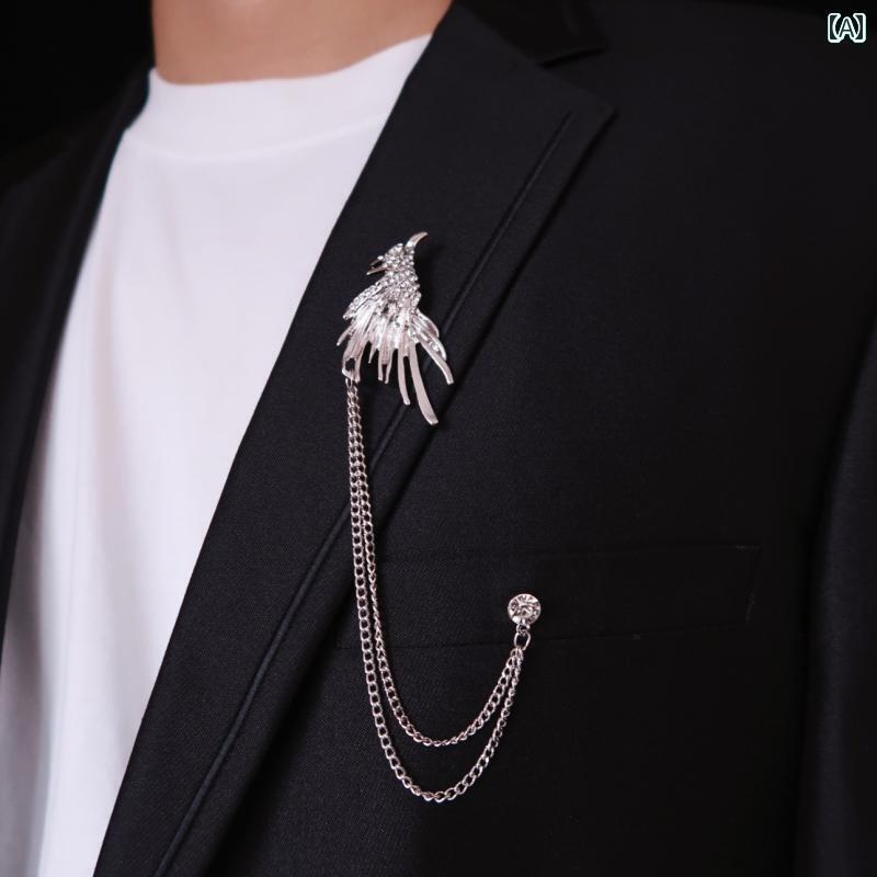 アクセサリー ピン ヘア メンズスーツ ブローチ チェーン ラインストーン ウィングカラー ピンな イーグル ピン ベスト バックル